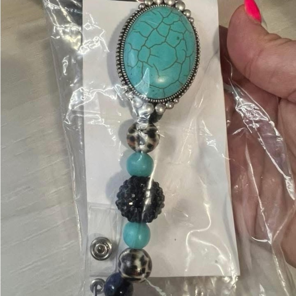 Elegant Turquoise and Silver Beaded Brooch